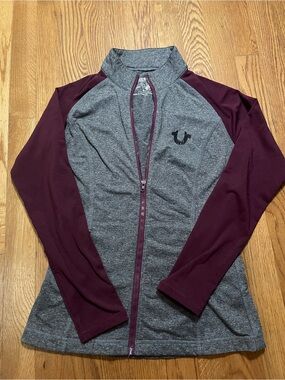 True Religion Heather Gray Hoodie with Burgundy Trim